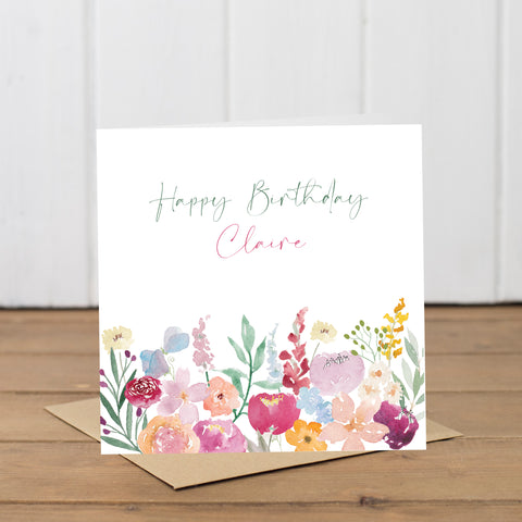Personalised Bright English Flowers Birthday Card