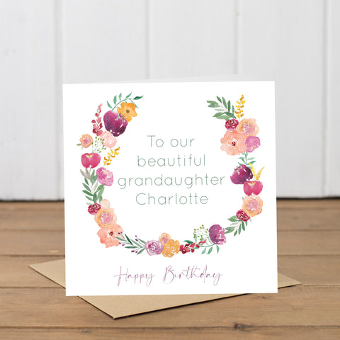 Personalised Bright Open Wreath Birthday or Occassion Card