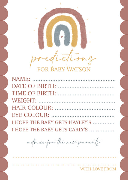 Baby Shower Rainbow Prediction Cards