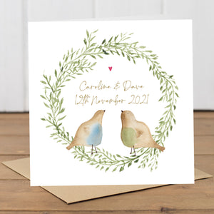 Personalised Wedding or Anniversary Birds Wreath Card
