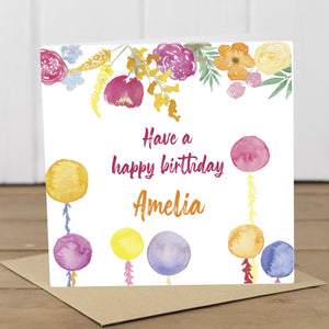 Personalised Bright Flowers Birthday Card - Yellowstone Art Boutique