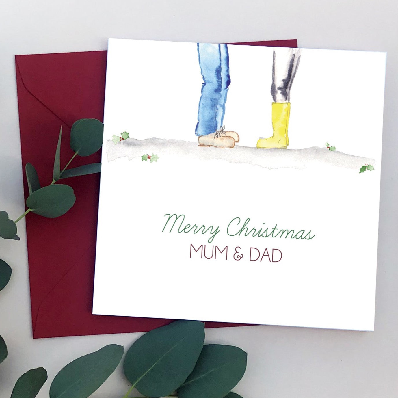 Mum & Dad Wellies Christmas Card - Yellowstone Art Boutique