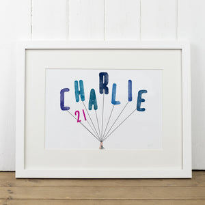Personalised Name Balloons Art Print - Yellowstone Art Boutique