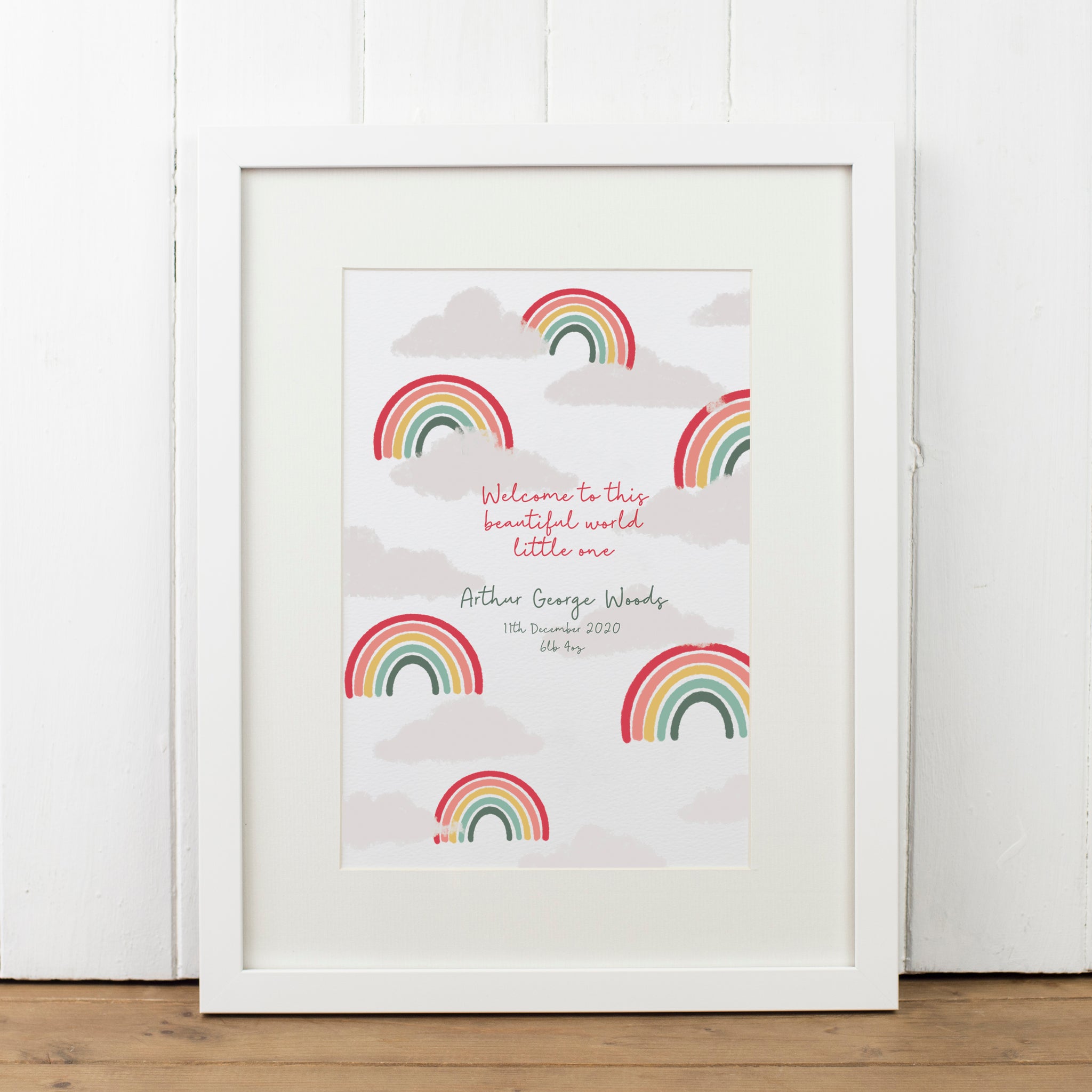 Personalised Rainbow New Baby Print - Yellowstone Art Boutique