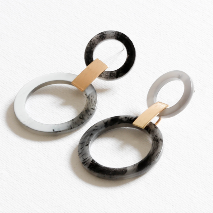 Alice Faux Horn Double Circle Statement Earrings - Yellowstone Art Boutique