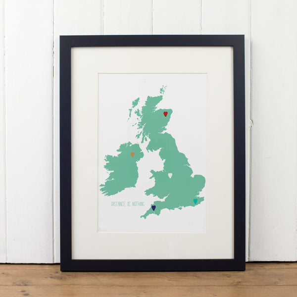 Personalised UK Map Heart Art Print - Yellowstone Art Boutique