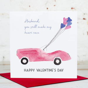 Husband Heart Race Car Valentine's Day Card