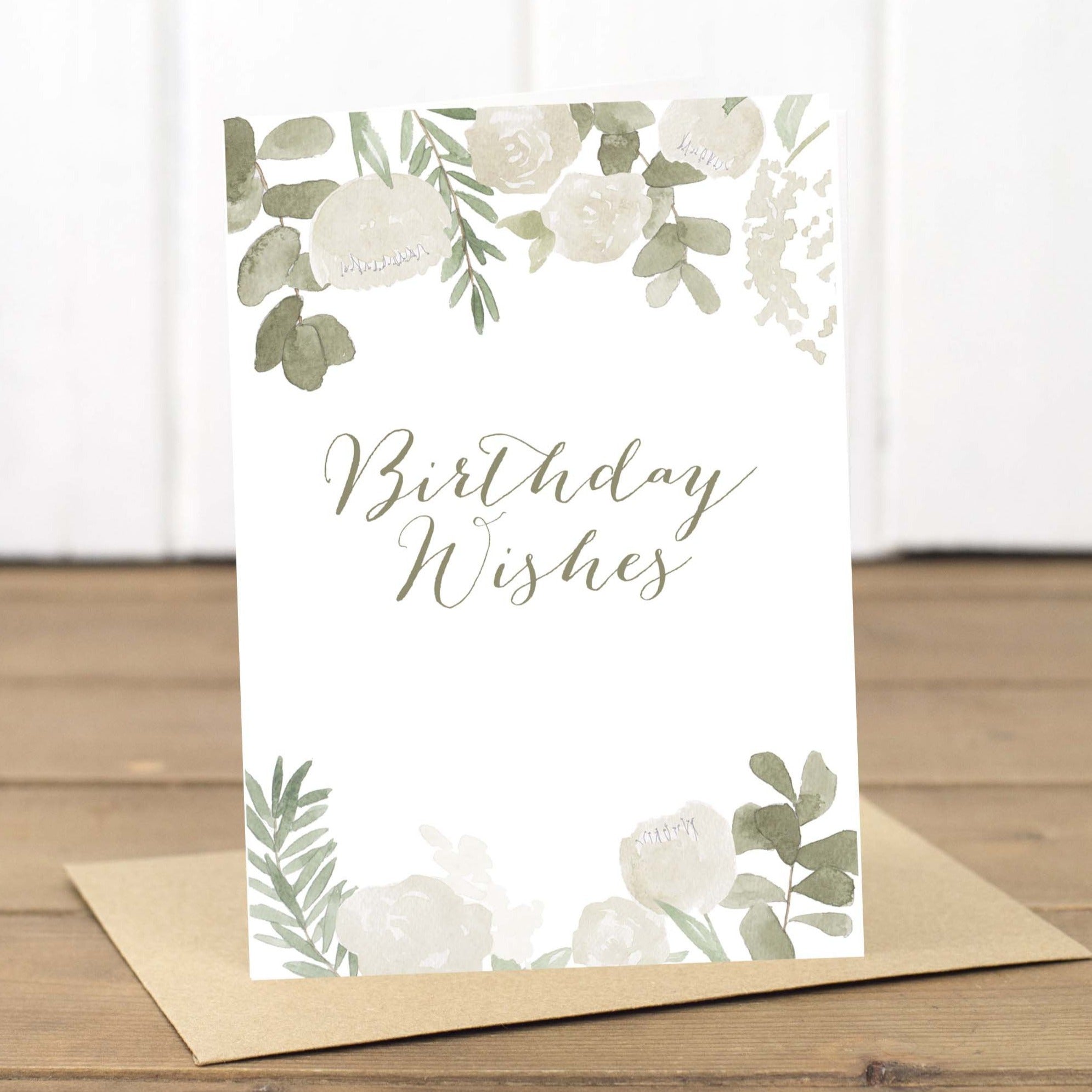 White Flowers Birthday Wishes Card - Yellowstone Art Boutique