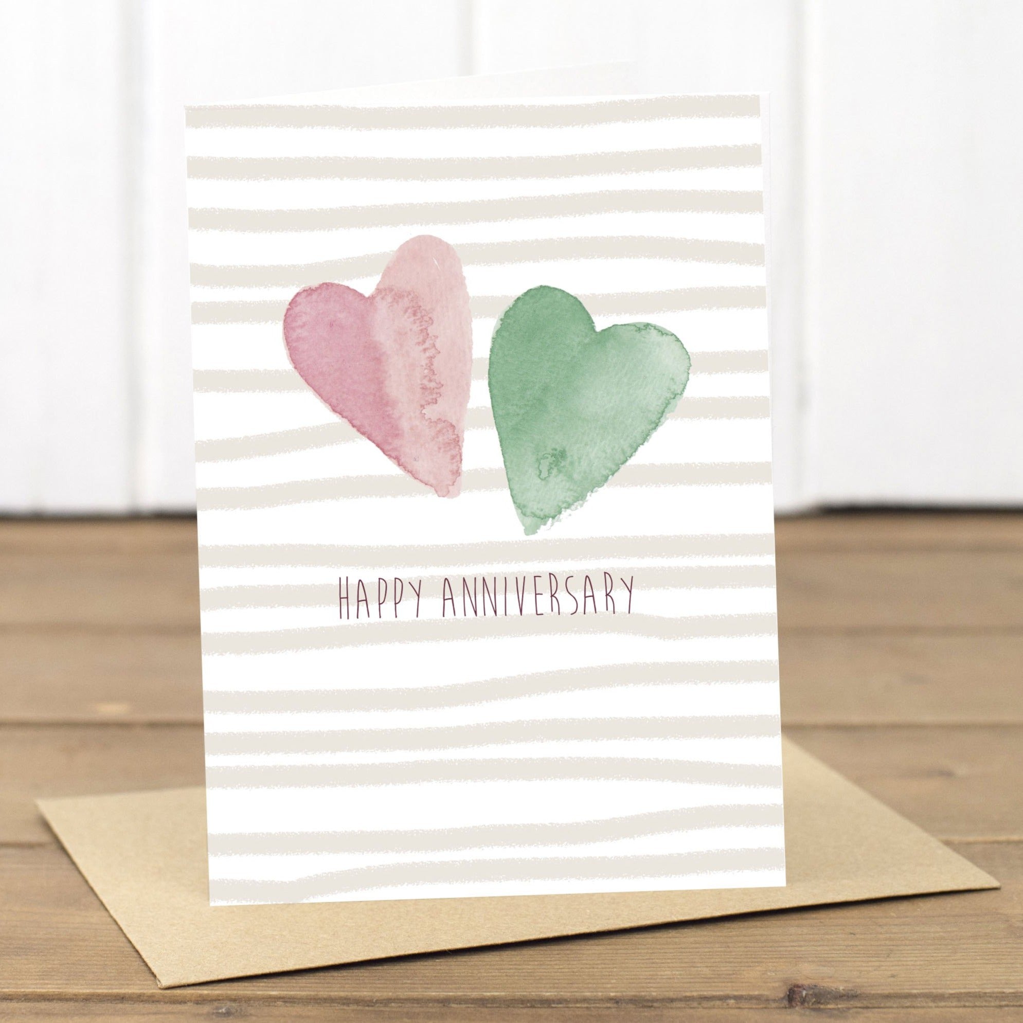 Happy Anniversary Stripy Hearts Card - Yellowstone Art Boutique