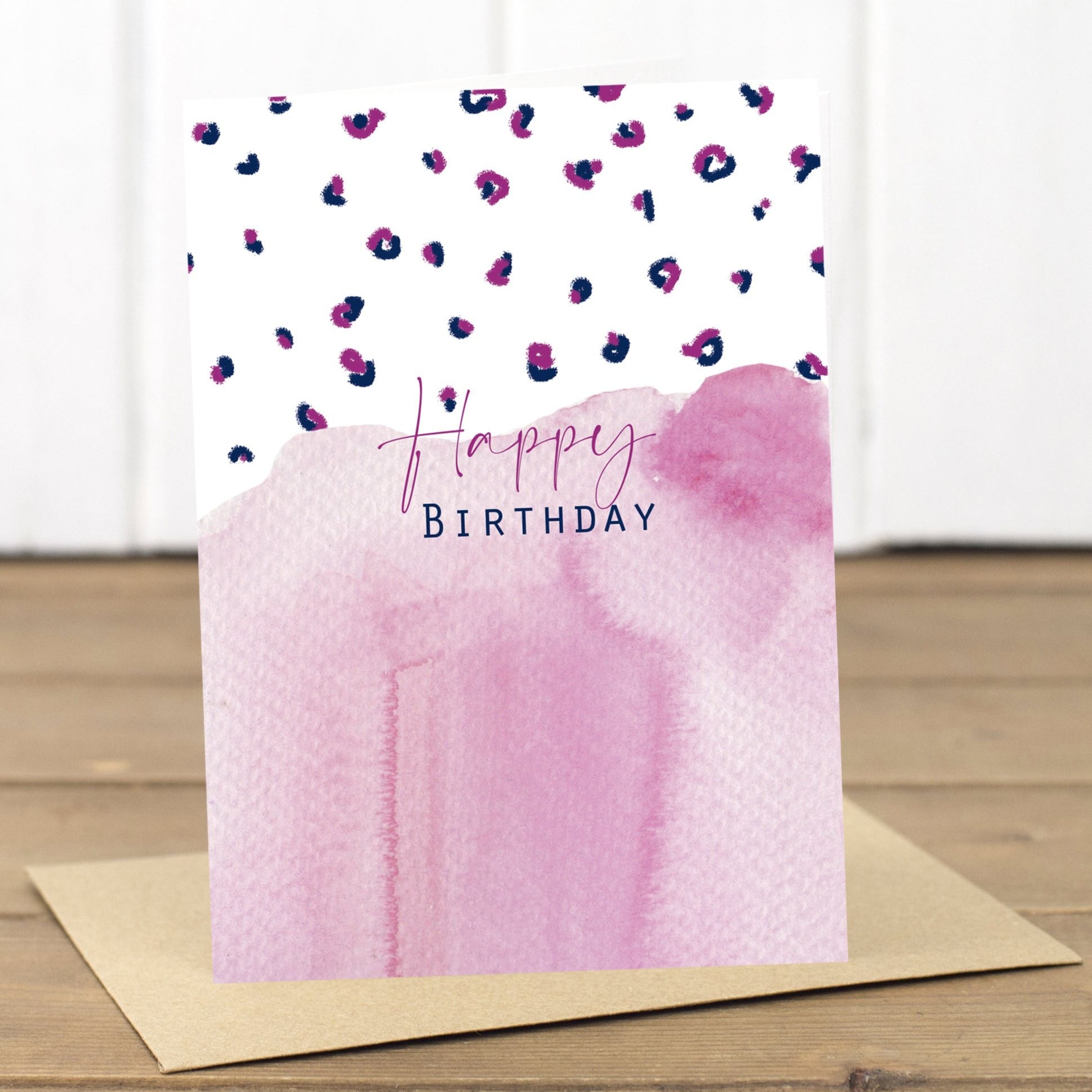 Pink Leopard Happy Birthday Card - Yellowstone Art Boutique