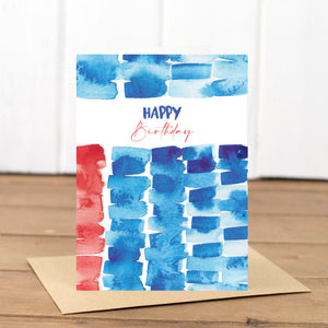 Blue Orange Watercolour Pattern Happy Birthday Card