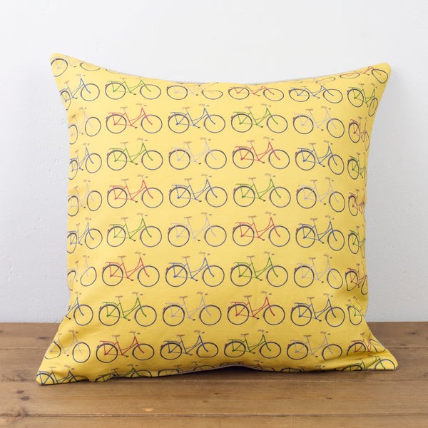 Yellow Bikes Cushion - Yellowstone Art Boutique