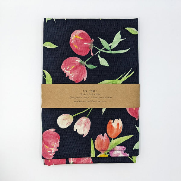 Dark Tulips & Peony Tea Towel