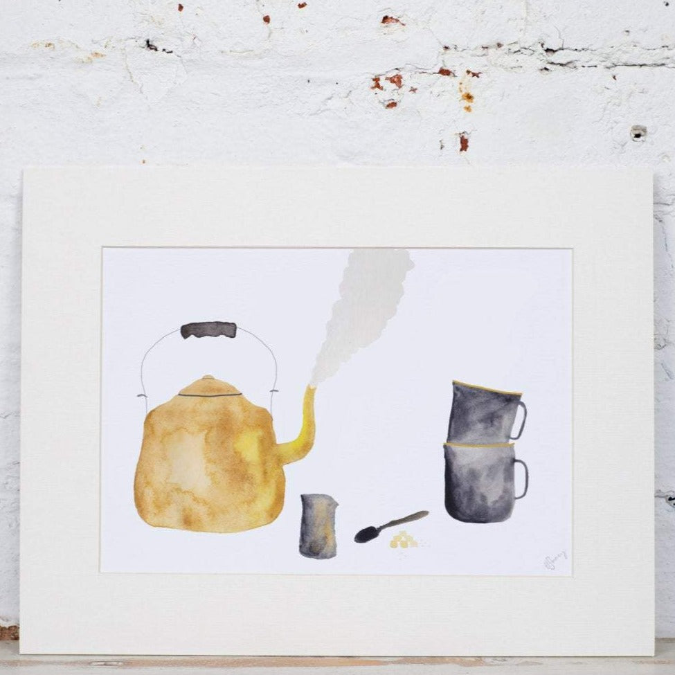 Yellow Kettle and Mugs Art Print - Yellowstone Art Boutique