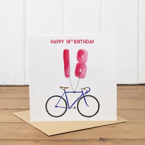 18th Bike with Balloons Happy Birthday Card - Yellowstone Art Boutique