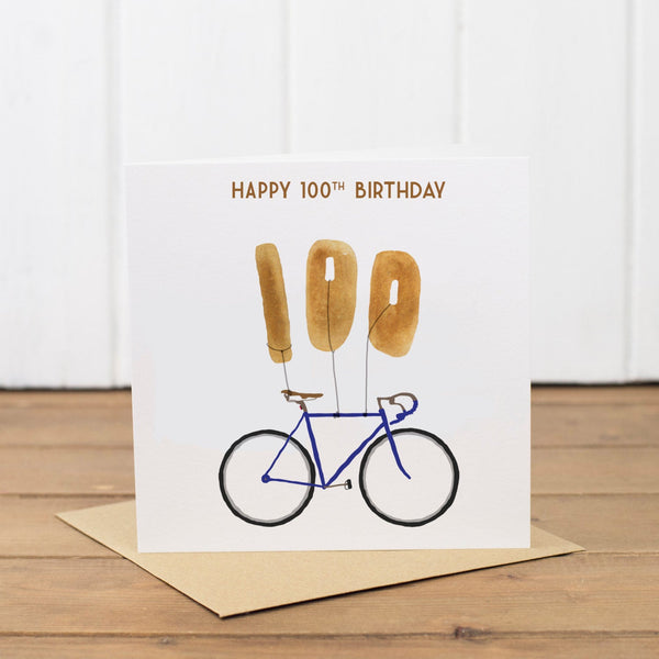 100th Bike with Balloons Happy BIrthday Card - Yellowstone Art Boutique