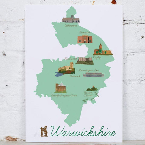 Warwickshire Map Art Print - Yellowstone Art Boutique
