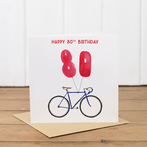 80th Bike with Balloons Happy Birthday Card - Yellowstone Art Boutique