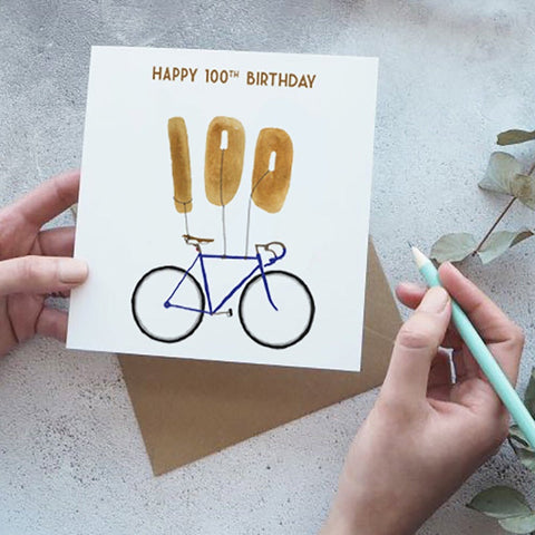 100th Bike with Balloons Happy BIrthday Card - Yellowstone Art Boutique