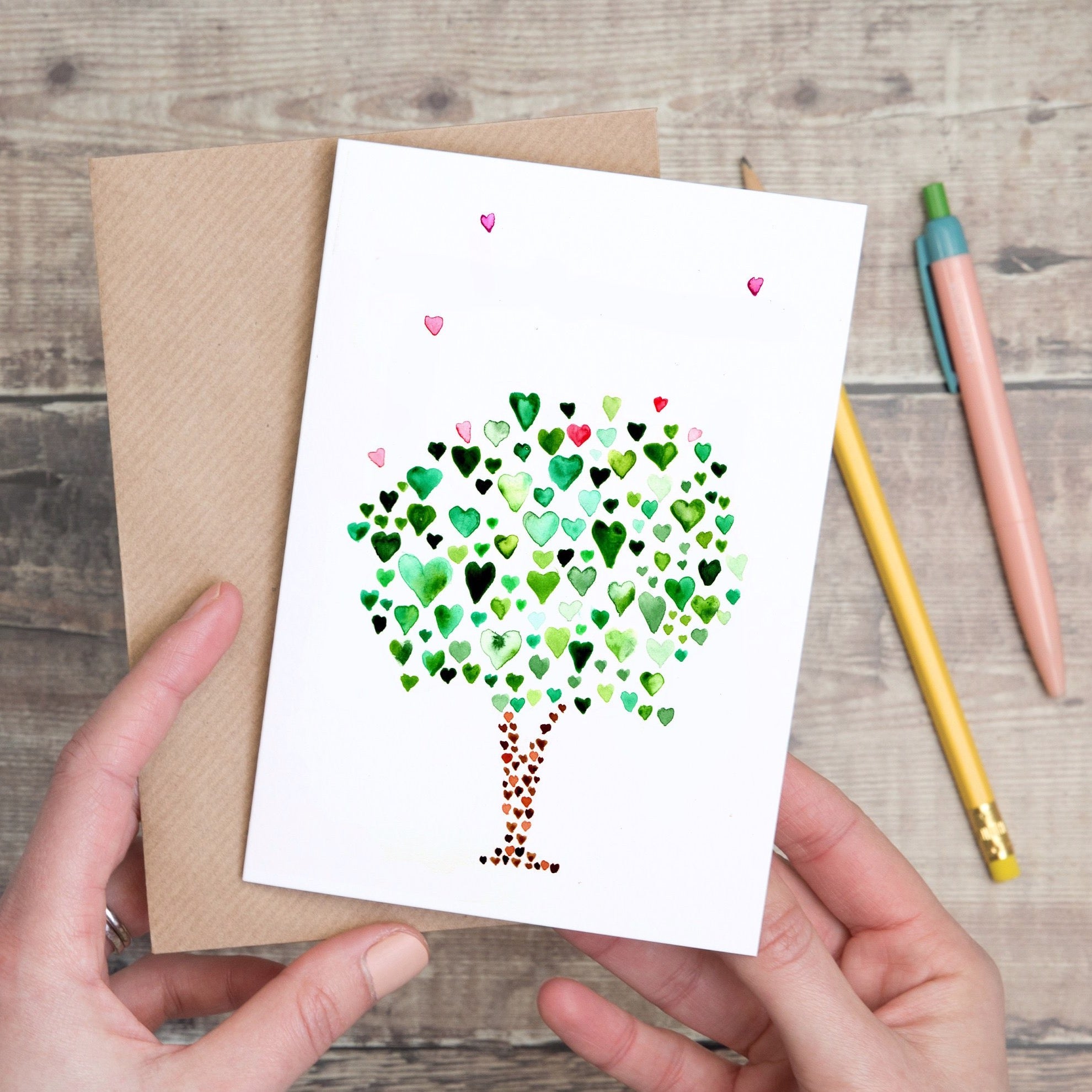Blank Green Tree of Hearts Card - Yellowstone Art Boutique