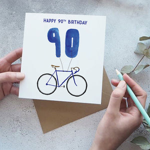 90th Bike with Balloons Happy Birthday Card - Yellowstone Art Boutique