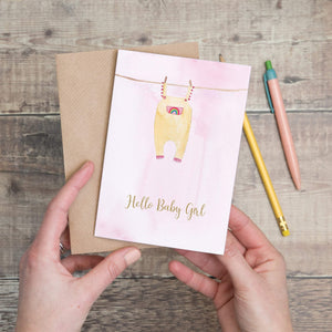 Baby Girl Dungarees Card - Yellowstone Art Boutique