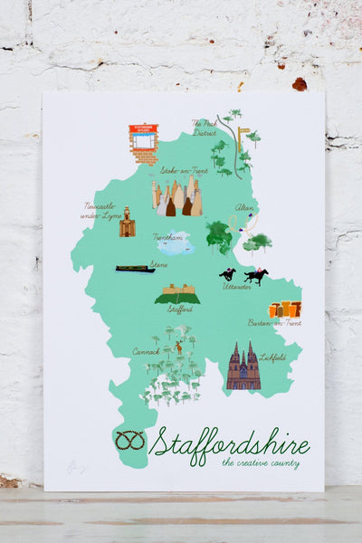 Staffordshire Map Art Print - Yellowstone Art Boutique