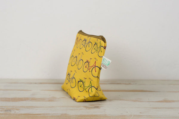 Mustard Yellow Bicycle Fabric Toiletry, Make Up Bag - Yellowstone Art Boutique
