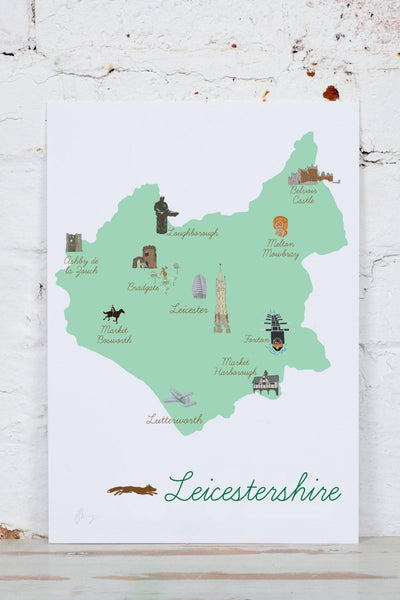 Leicestershire Map Art Print - Yellowstone Art Boutique