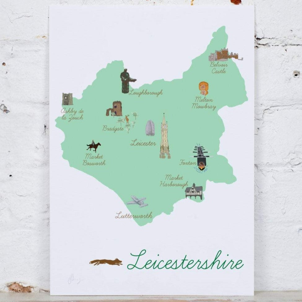 Leicestershire Map Art Print - Yellowstone Art Boutique
