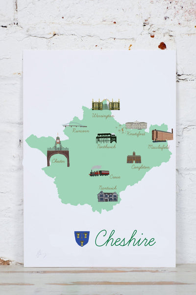 Cheshire Map Art Print - Yellowstone Art Boutique